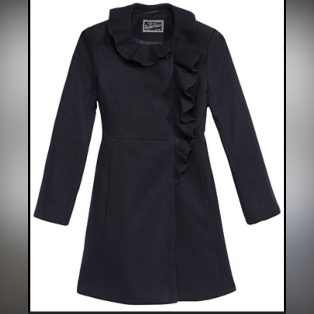 NWT Rothschild Ruffled Front Coat Black light weight winter dress jacket 7/8